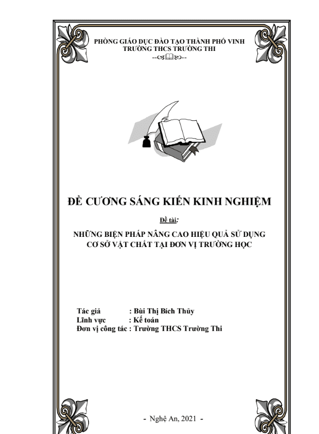 Đề Cương SKKN Những biện pháp nâng cao hiệu quả sử dụng cơ sở vật chất tại đơn vị trường học