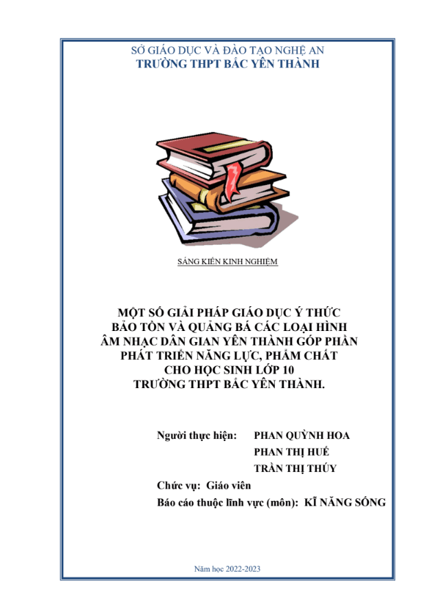 PDF – Một số giải pháp giáo dục ý thức bảo tồn và quảng bá các loại hình âm nhạc dân gian yên thành góp phần phát triển năng lực, phẩm chất cho học sinh lớp 10
