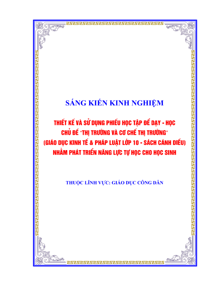 PDF – Thiết kế và sử dụng phiếu học tập để dạy – học chủ đề “Thị trường và cơ chế thị trường” (GDKT&PL lớp 10 – sách Cánh diều) nhằm phát triển năng lực tự học cho học sinh