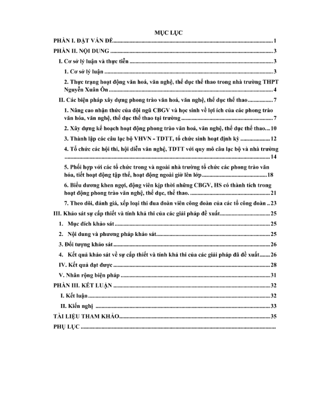 Phát huy vai trò của tổ chức Công đoàn trong việc phát triển phongtrào văn hoá, văn nghệ, thể dục thể thao tại trường THPT Nguyễn Xuân Ôn