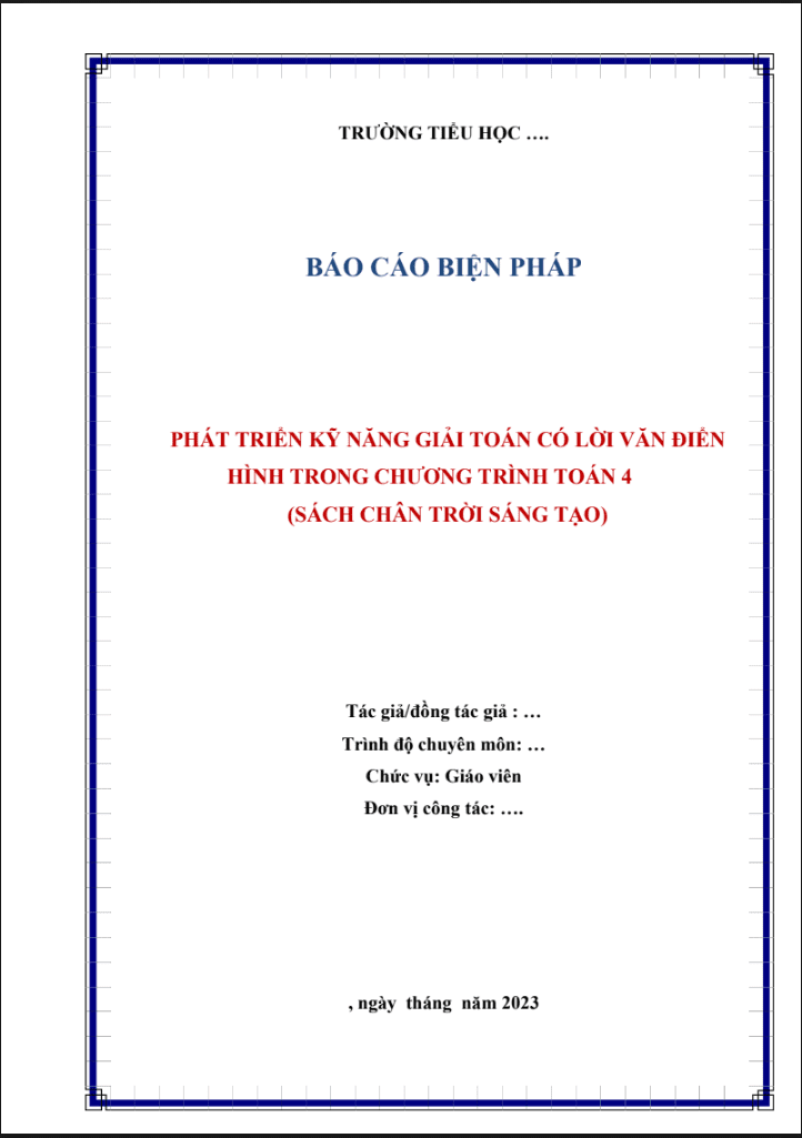 Phát triển kỹ năng giải toán có lời văn điển hình trong chương trình Toán 4 (CTST)