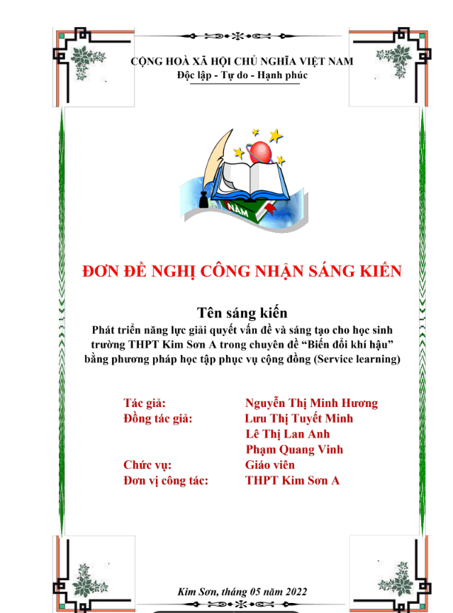 Phát triển năng lực giải quyết vấn đề và và sáng tạo cho HS THPT trong chuyên đề “Biến đổi khí hậu” bằng PP học tập phục vụ cộng đồng (Service learning)