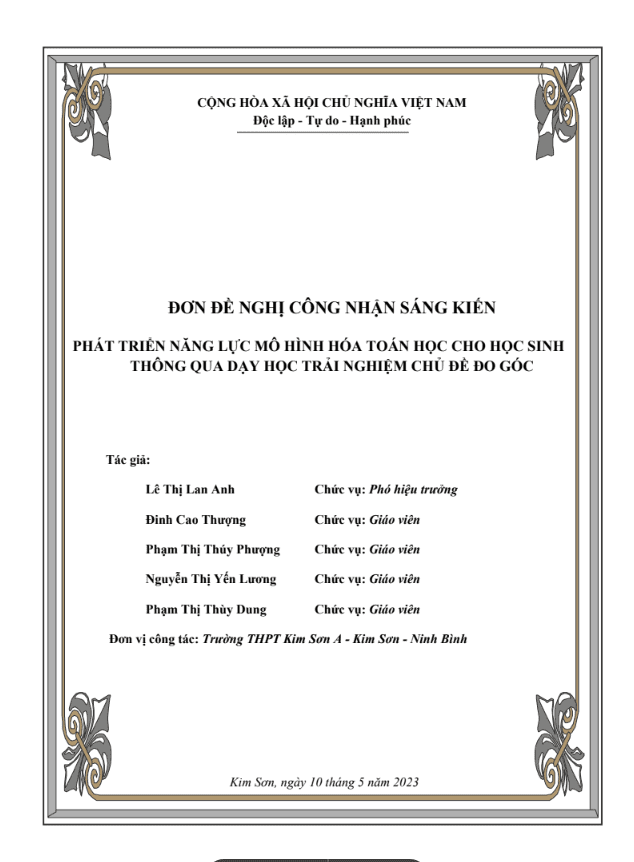 Phát triển năng lực mô hình hóa toán học cho học sinh thông qua dạy học trải nghiệm chủ đề Đo góc