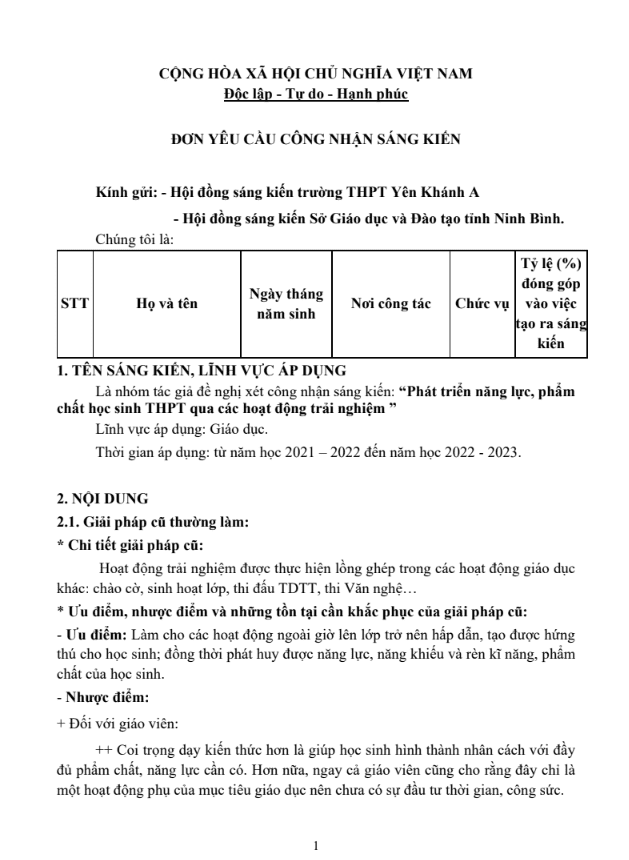 Phát triển năng lực, phẩm chất học sinh THPT qua các hoạt động trải nghiệm