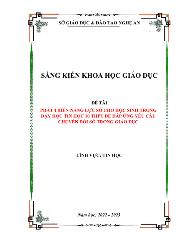 Phát triển năng lực số cho học sinh trong dạy học Tin học 10 THPT để đáp ứng yêu cầu chuyển đổi số trong giáo dục