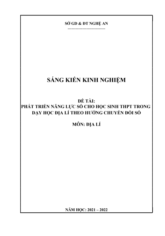 Phát triển năng lực số cho học sinh Trung học phổ thông trong dạy học Địa lí theo hướng chuyển đổi số