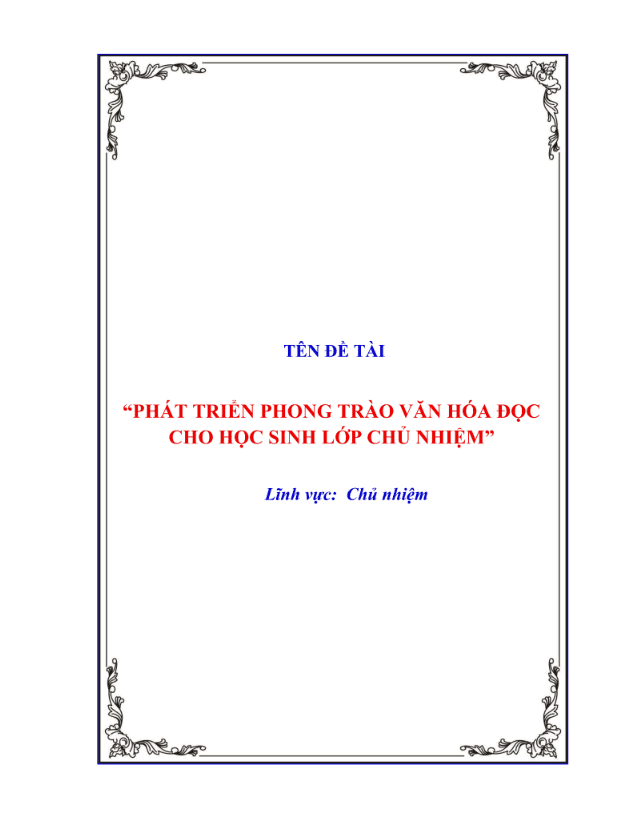 Phát triển phong trào văn hóa đọc cho học sinh lớp chủ nhiệm trường thpt