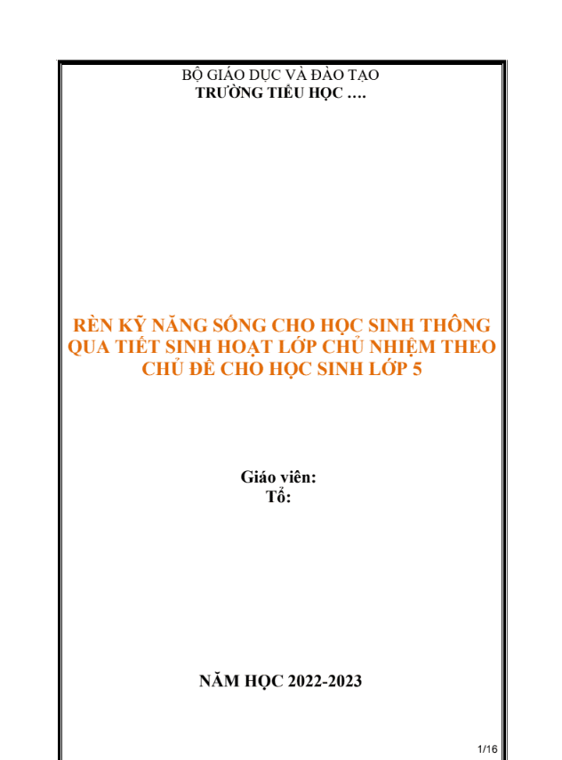 Rèn kỹ năng sống cho học sinh thông qua tiết sinh hoạt lớp chủ nhiệm theo chủ đề