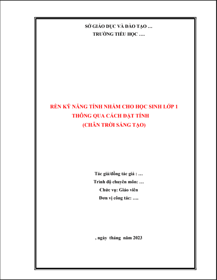 Rèn kỹ năng tính nhẩm cho học sinh lớp 1 thông qua cách đặt tính (CTST)