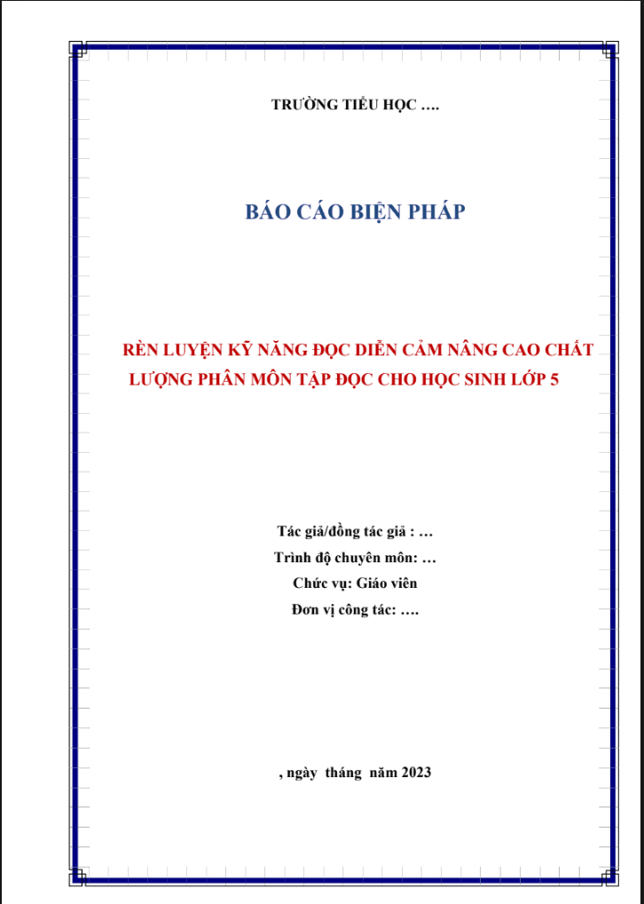 Rèn luyện kỹ năng đọc diễn cảm nâng cao chất lượng phân môn Tập đọc cho học sinh lớp 5