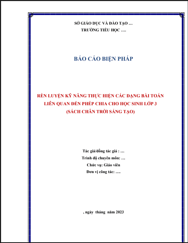 Rèn luyện kỹ năng thực hiện các dạng bài toán liên quan đến phép chia cho học sinh lớp 3 (CTST)
