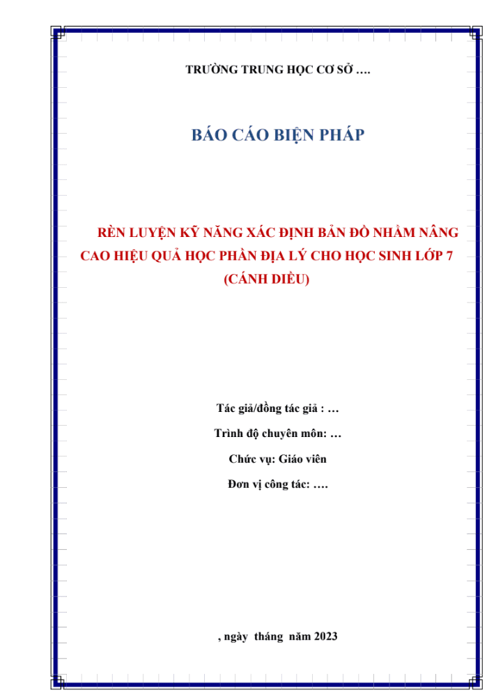 Rèn luyện kỹ năng xác định bản đồ nhằm nâng cao hiệu quả học phần Địa lý cho học sinh lớp 7 (CD)