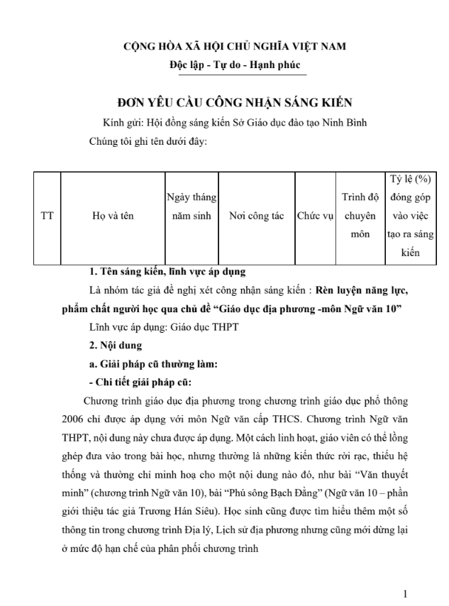 Rèn luyện năng lực, phẩm chất người học qua chủ đề “Giáo dục địa phương -môn Ngữ văn 10”