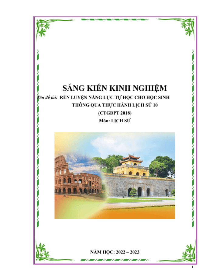 Rèn luyện năng lực tự học cho học sinh thông qua thực hành Lịch Sử 10- CTGDPT 2018 – KNTT