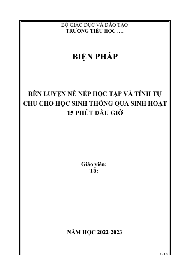 Rèn luyện nề nếp học tập và tính tự chủ cho học sinh hông qua sinh hoạt 15 phút đầu giờ