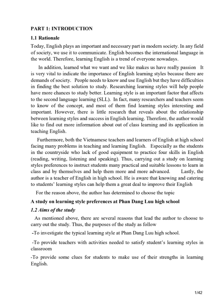 SKKN A Study on Learning Style Preferences at Phan Dang Luu High School