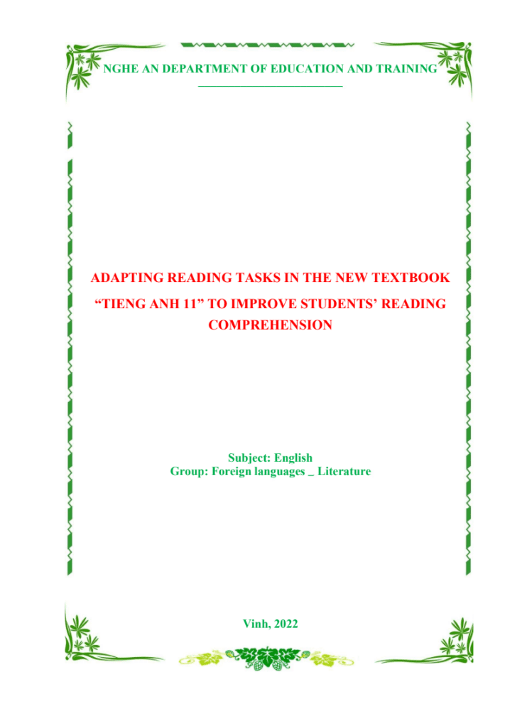 SKKN Adapting reading tasks in the new textbook “Tieng Anh 11” to improve students’ reading comprehension.