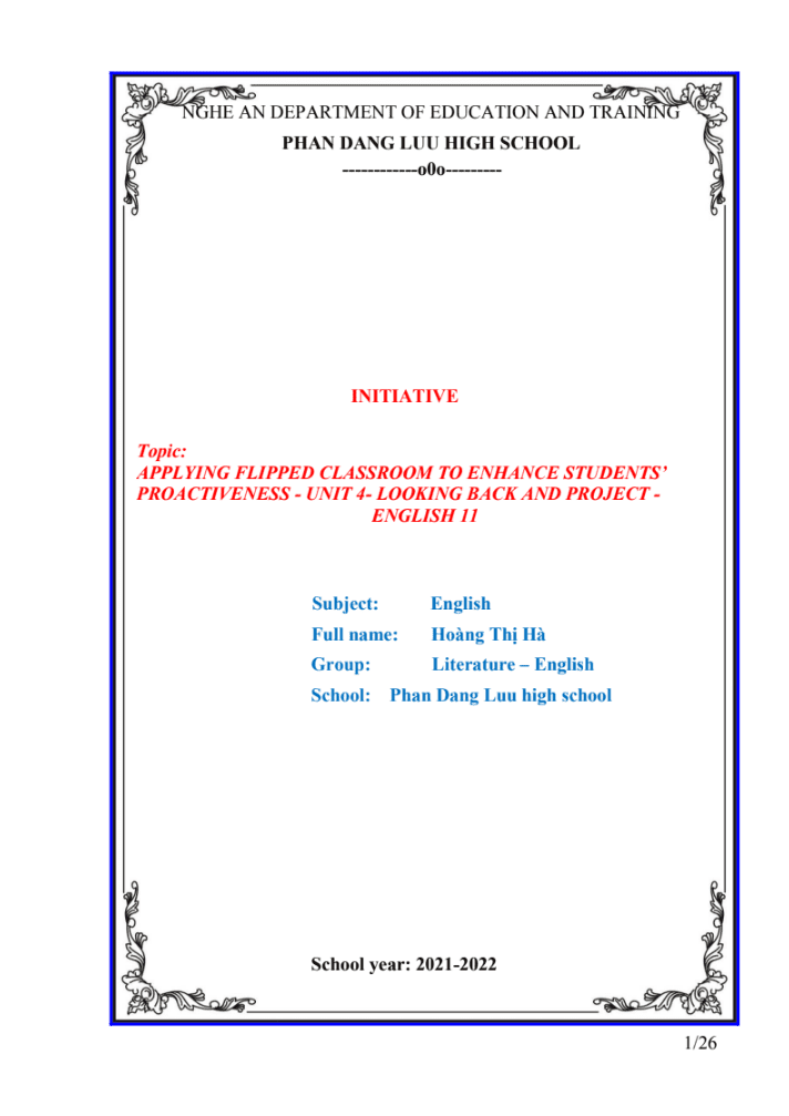 SKKN Applying flipped classroom to enhance students’ proactiveness Unit 4 looking back and project English 11