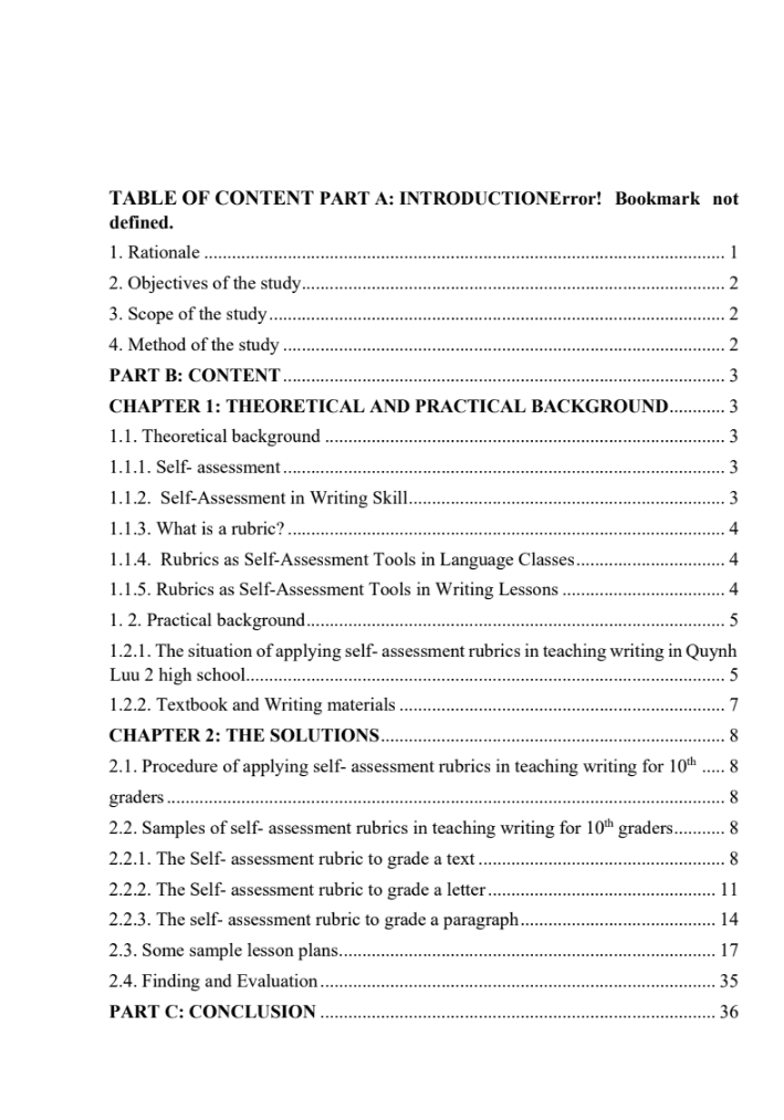 SKKN Applying Self- Assessment Rubrics to Improve 10th graders‟ Writing Skill”