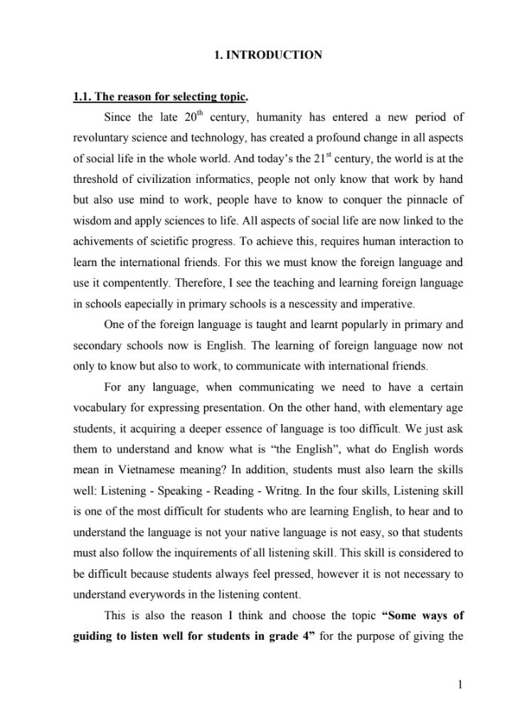 SKKN Applying some language games in “warm – Up” part to create excitement and enhance learning English for grade 5 pupils