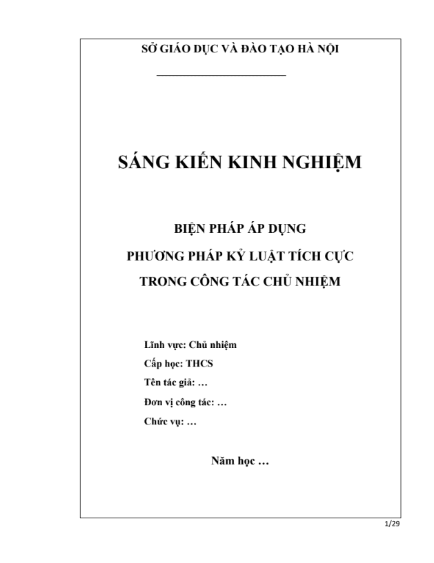 SKKN Biện pháp áp dụng phương pháp kỉ luật tích cực trong công tác chủ nhiệm