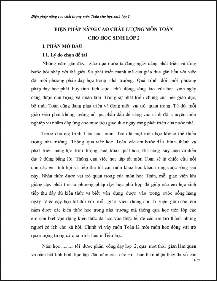 SKKN Biện pháp để nâng cao chất lượng môn Toán cho học sinh lớp 2