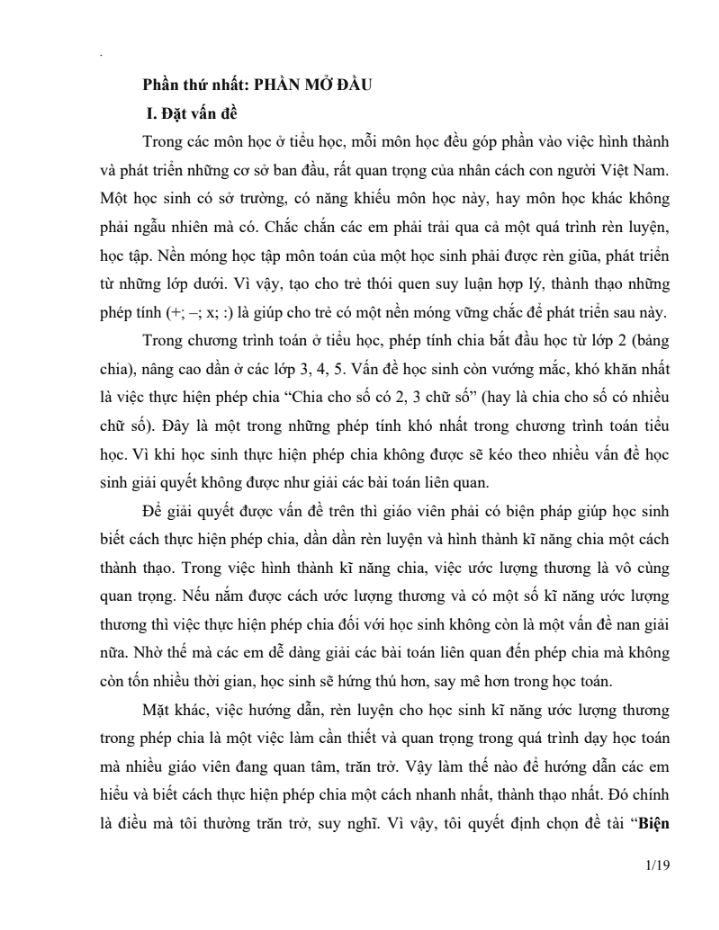SKKN Biện pháp hướng dẫn học sinh lớp 4 ước lượng thương trong phép chia cho số có hai, ba chữ số
