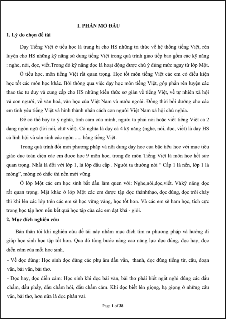 SKKN Biện pháp luyện đọc cho học sinh
