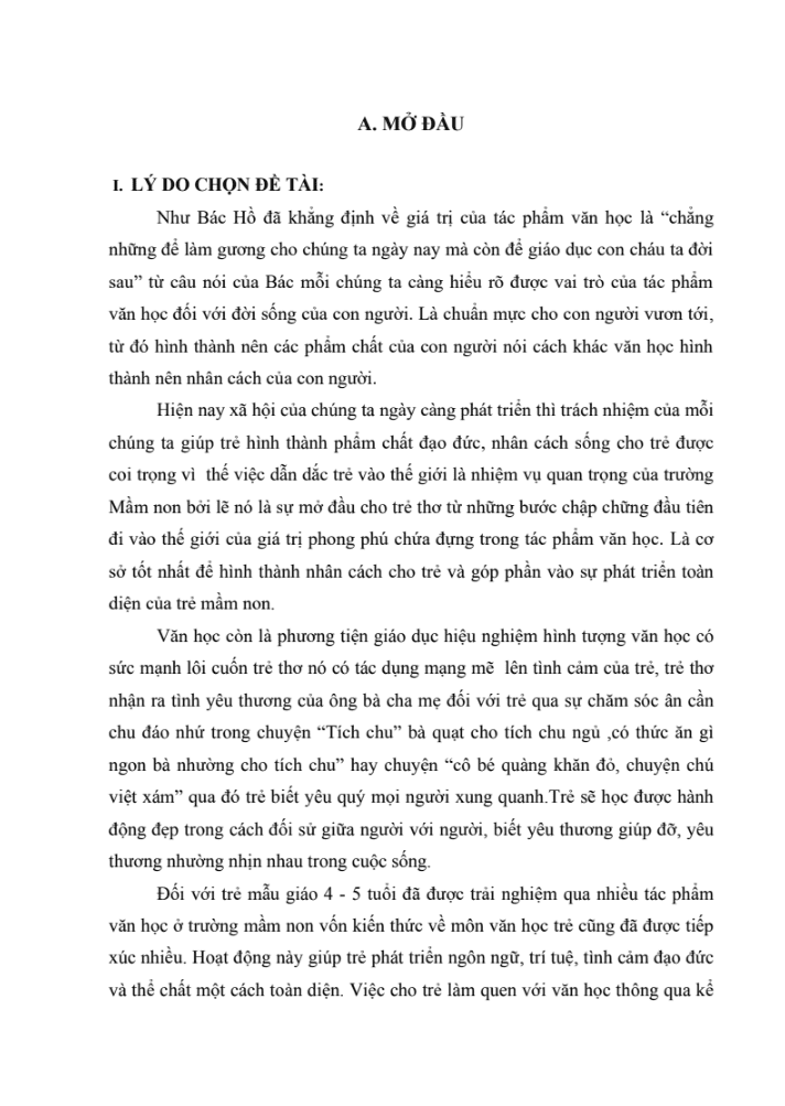 SKKN Biện pháp nâng cao chất lượng cho trẻ mẫu giáo 4 – 5 tuổi làm quen với tác phẩm văn học thông qua chuyện kể
