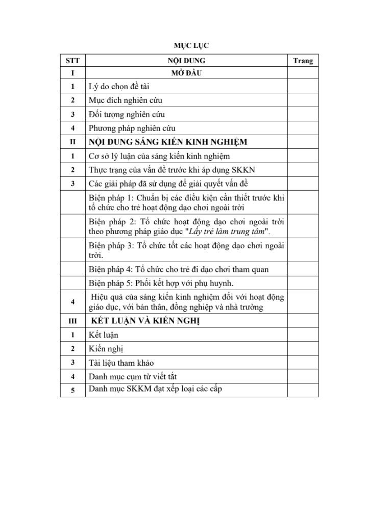 SKKN Biện pháp nâng cao chất lượng tổ chức hoạt động dạo chơi ngoài trời cho trẻ nhà trẻ 24 – 36 tháng tuổi