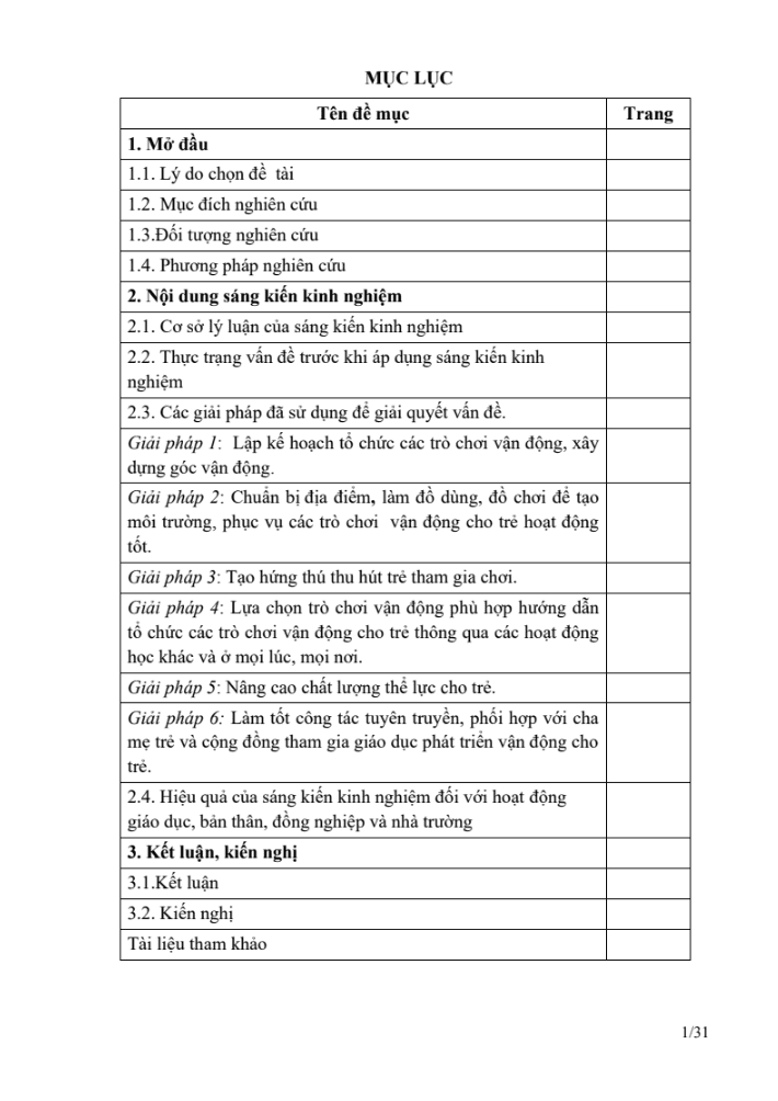 SKKN Biện pháp nâng cao chất lượng trò chơi vận động, nhằm phát triển thể chất cho trẻ 25 – 36 tháng