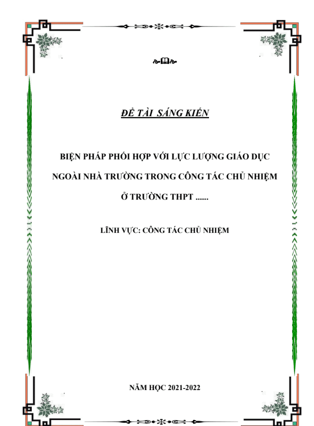 SKKN Biện pháp phối hợp với các lực lượng giáo dục ngoài nhà trường trong công tác chủ nhiệm