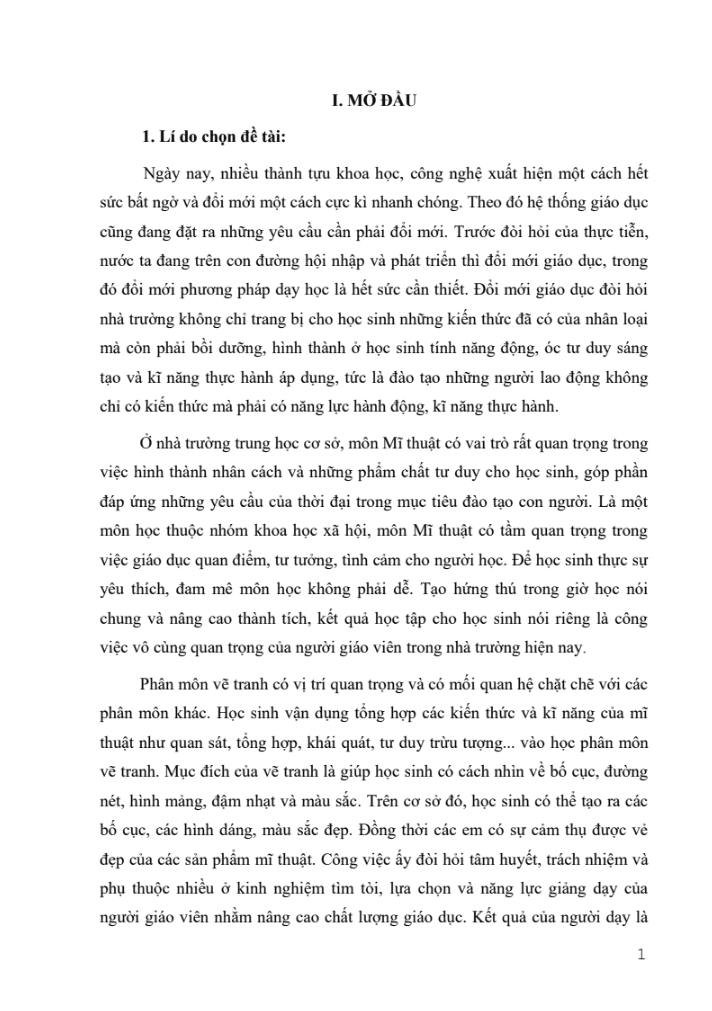 SKKN Biện pháp tạo hứng thú và phát huy tính tích cực của học sinh trong phân môn vẽ tranh, môn Mĩ Thuật lớp 7