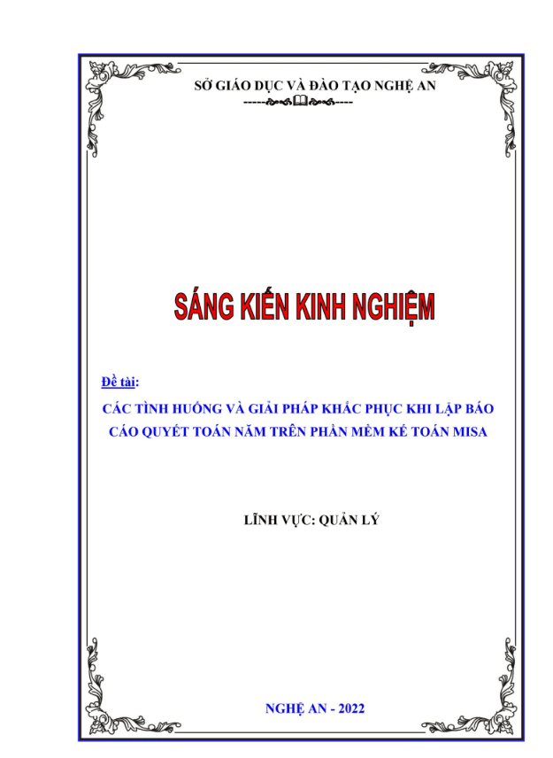 SKKN Các tình huống và giải pháp khắc phục khi lập báo cáo quyết toán năm trên phần mềm kế toán Misa