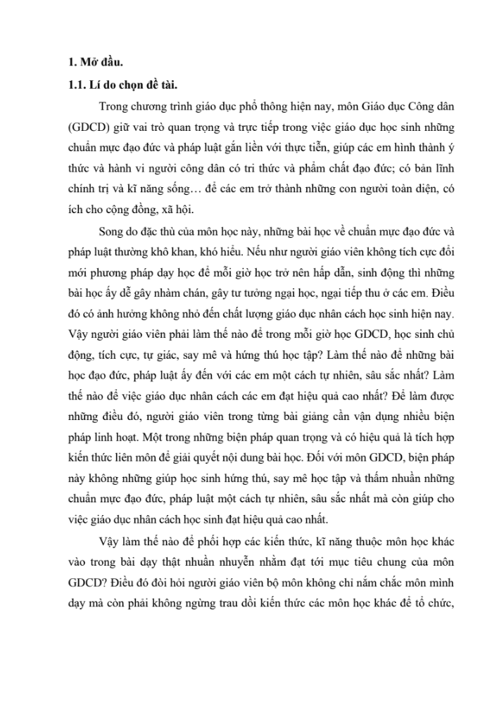 SKKN Cách dạy bài 10: Ngoại khóa “Lí tưởng sống của thanh niên” môn Giáo dục công dân 9 theo hướng tích hợp liên môn cho học sinh lớp 9