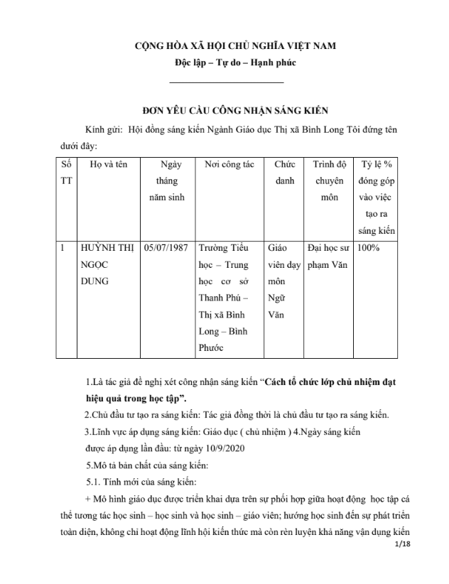 SKKN Cách tổ chức lớp chủ nhiệm đạt hiệu quả trong học tập