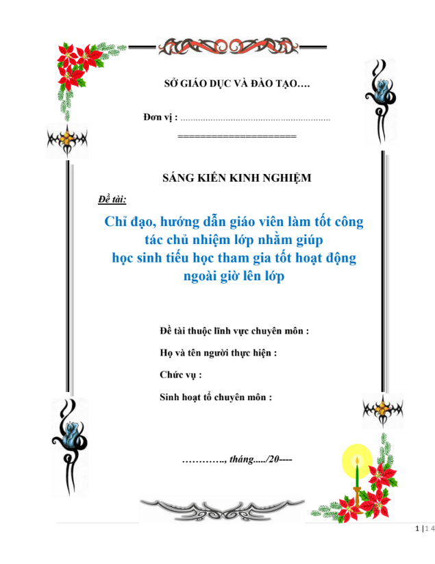 SKKN Chỉ đạo, hướng dẫn giáo viên làm tốt công tác chủ nhiệm lớp nhằm giúp học sinh tiểu học tham gia tốt hoạt động NGLL