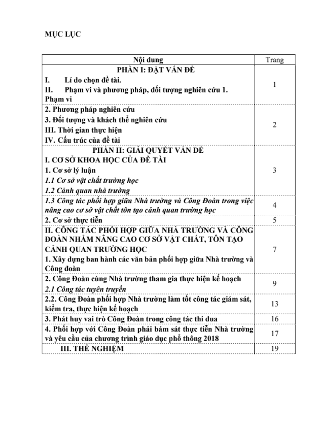 SKKN Công tác phối hợp giữa Nhà trường và Công Đoàn nhằm nâng cao cơ sở vật chất, tôn tạo cảnh quan trường học