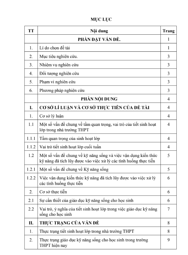 SKKN Đa dạng hóa hình thức tổ chức tiết sinh hoạt lớp để góp phần giáo dục kĩ năng sống cho học sinh