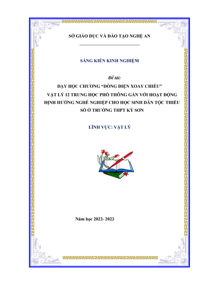 SKKN Dạy học chương “Dòng điện xoay chiều” gắn với hoạt động định hướng nghề nghiệp cho học sinh dân tộc thiểu số ở trường THPT Kỳ Sơn