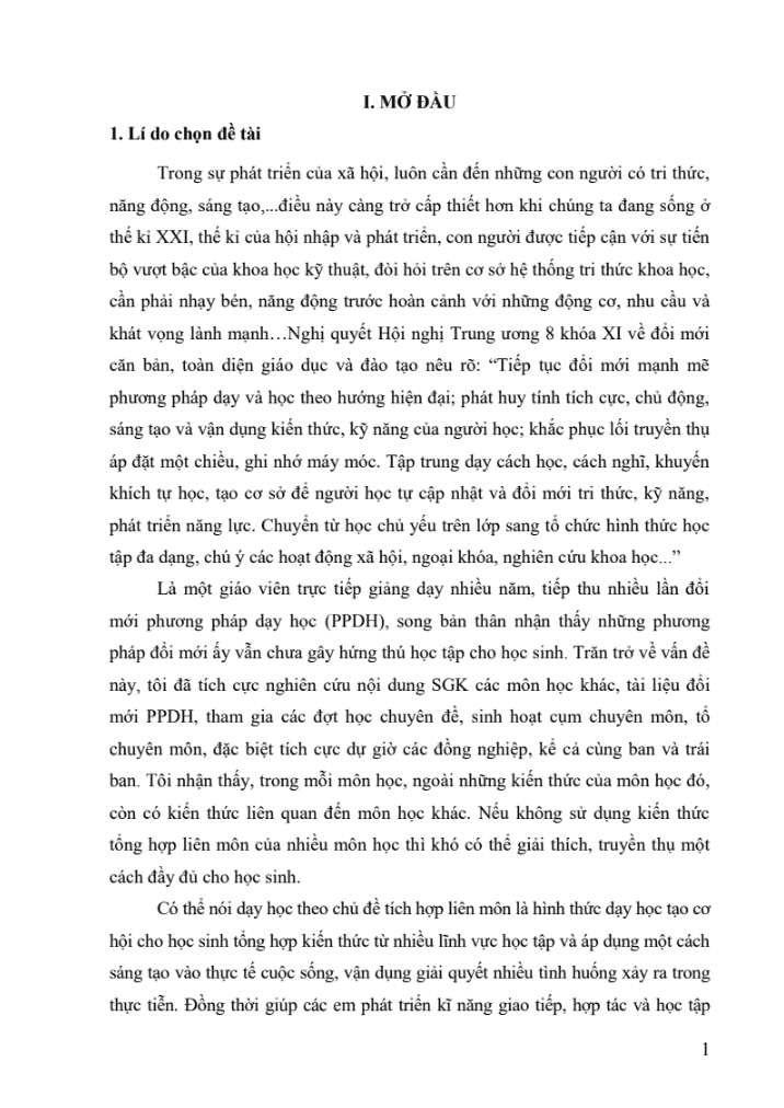 SKKN Dạy học theo chủ đề tích hợp liên môn trong tiết luyện tập – Giải bài toán bằng cách lập phương trình – Đại số 8