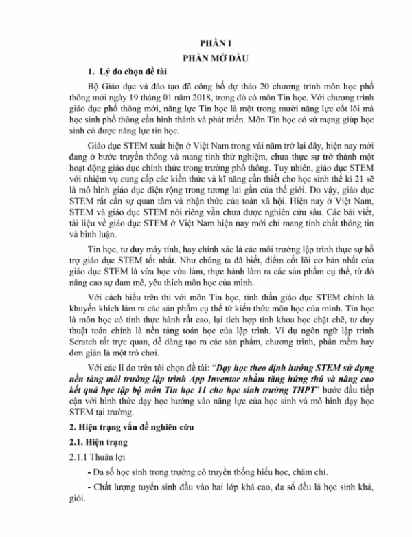 SKKN Dạy học theo định hướng STEM sử dụng nền tảng môi trường lập trình ...