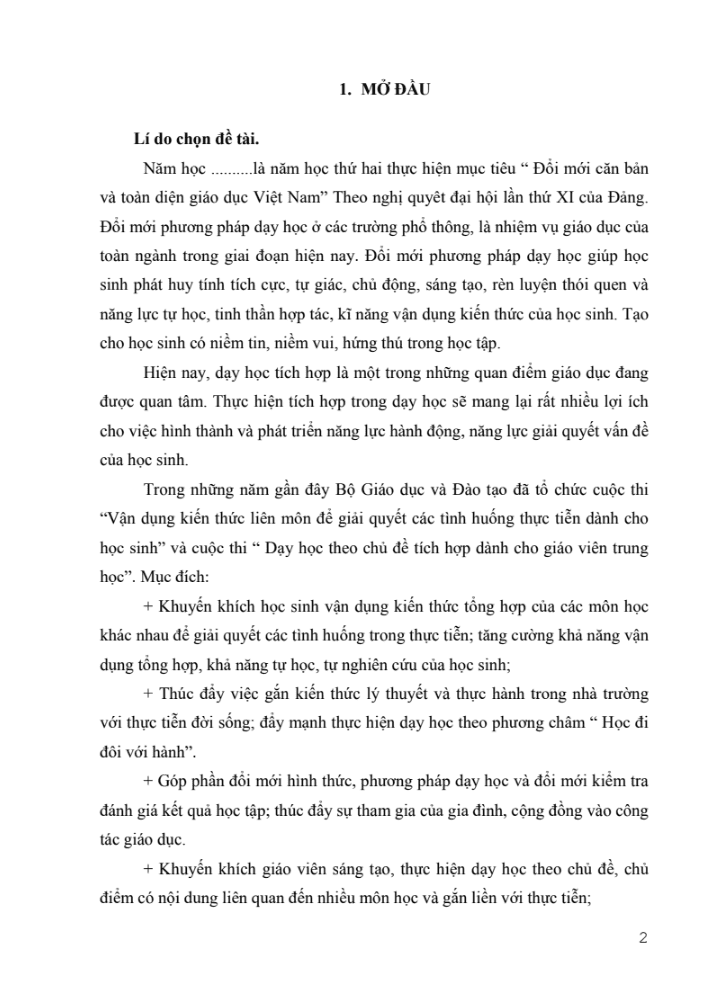 SKKN Dạy học tích hợp nhằm nâng cao hiệu quả giảng dạy bài “ Nghĩa vụ bảo vệ Tổ quốc” trong chương trình Giáo dục công dân lớp 9