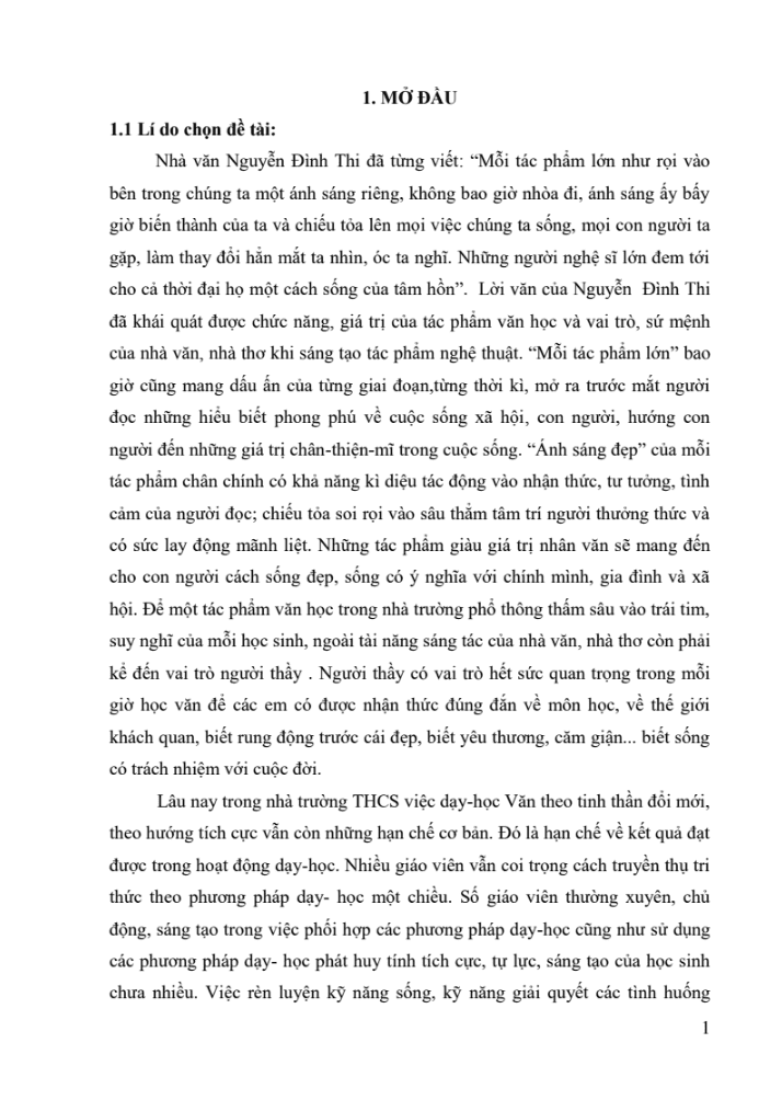 SKKN Dạy – Học văn bản “Làng” (Ngữ văn 9, tập 1) theo hướng phát triển năng lực của học sinh