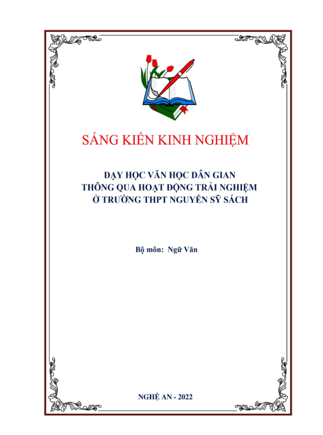 SKKN Dạy học văn học dân gian thông qua hoạt động trải nghiệm ở trường THPT Nguyễn Sỹ Sách