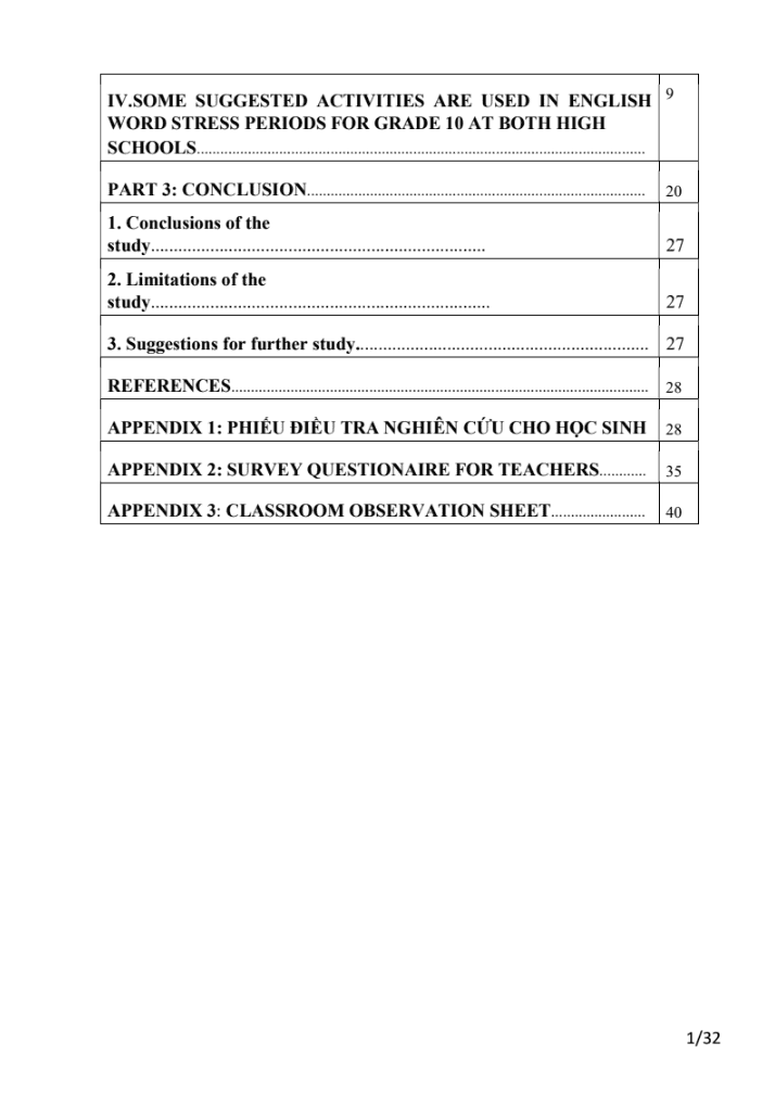 SKKN Difficulties in teaching and learning English word stress in English 10, and some solutions