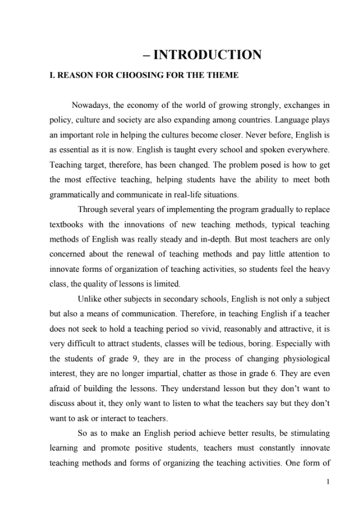 SKKN Experience of using games in teaching English for students of class 9