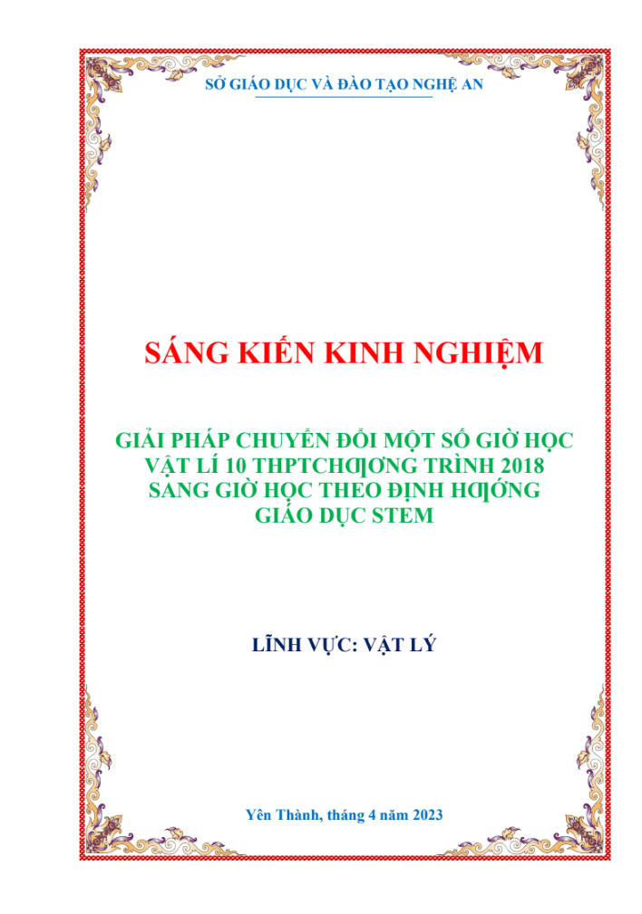 SKKN Giải pháp chuyển đổi một số giờ học Vật lí 10 chương trình phổ thông 2018 sang giờ học theo định hướng STEM.
