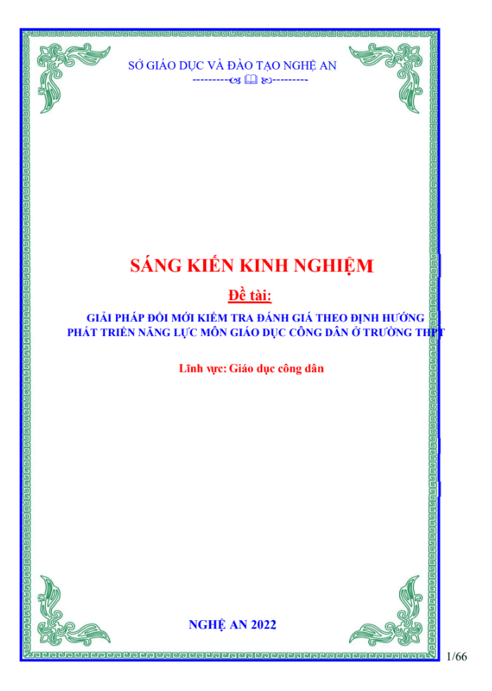 SKKN Giải pháp đổi mới kiểm tra đánh giá theo định hướng phát triển năng lực môn GDCD trường THPT