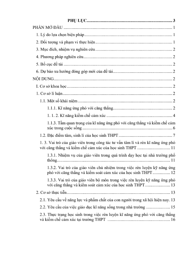 SKKN Giải pháp rèn luyện kỹ năng ứng phó với căng thẳng và kiểm soát cảm xúc của học sinh tại trường thpt
